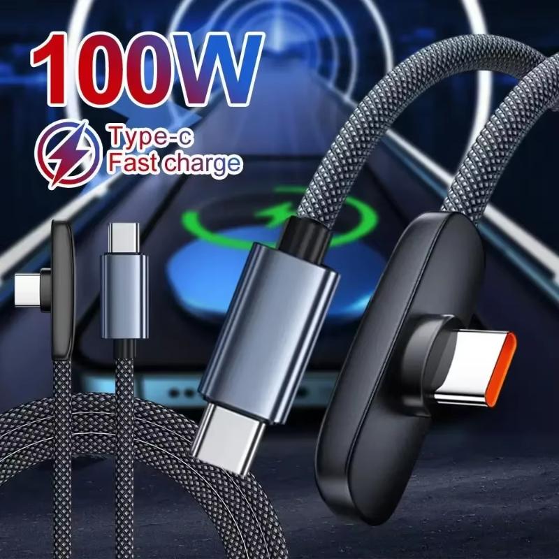 90-Degree Usb Type-C Cable – 100W Fast Charging & Data Transfer – Portable Compatible With Various Type-C Phones