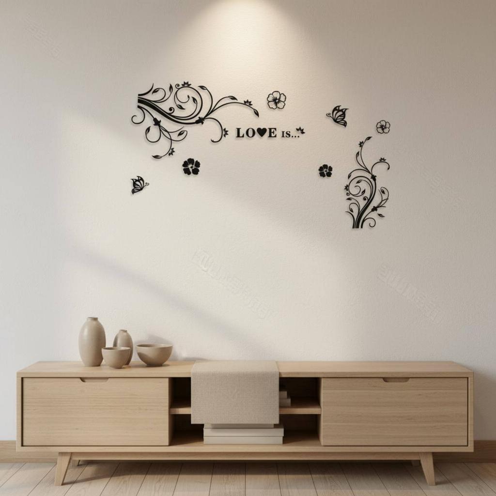 3D Acrylic Wall Decal Easy to Apply Floral Vine Wall Sticker Botanical Vine Decal Removable Home Decor Peel and Stick
