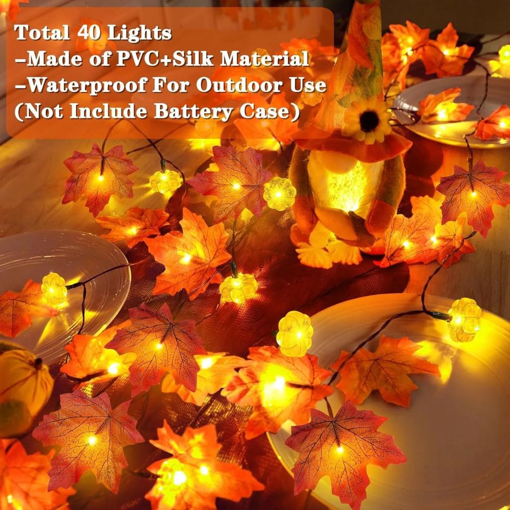 20ft 40 LED Maple Leaf Light String Halloween Thanksgiving Garden Party Decoration Lights Hold On And Flashing