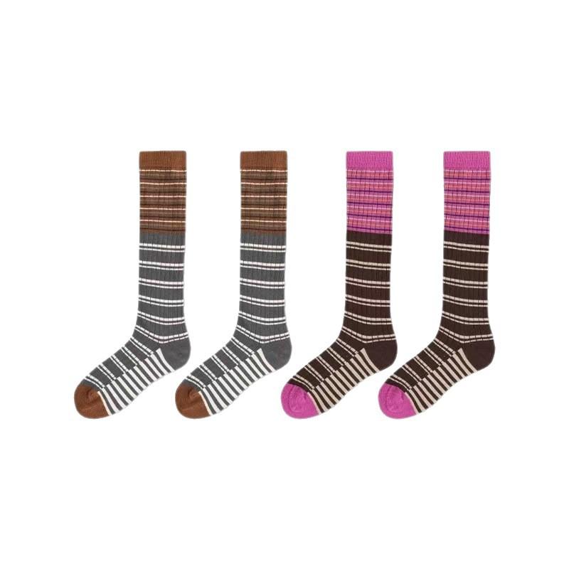 Damen Herbst und Winter Retro Streifen Farbkontrast Schöne Beine Zeigen Dünne Beine Stulpen