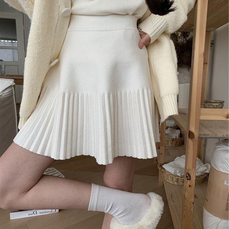 Gestrickter Falten-Minirock im koreanischen Stil - Vielseitig passend für Damen im Herbst/Winter