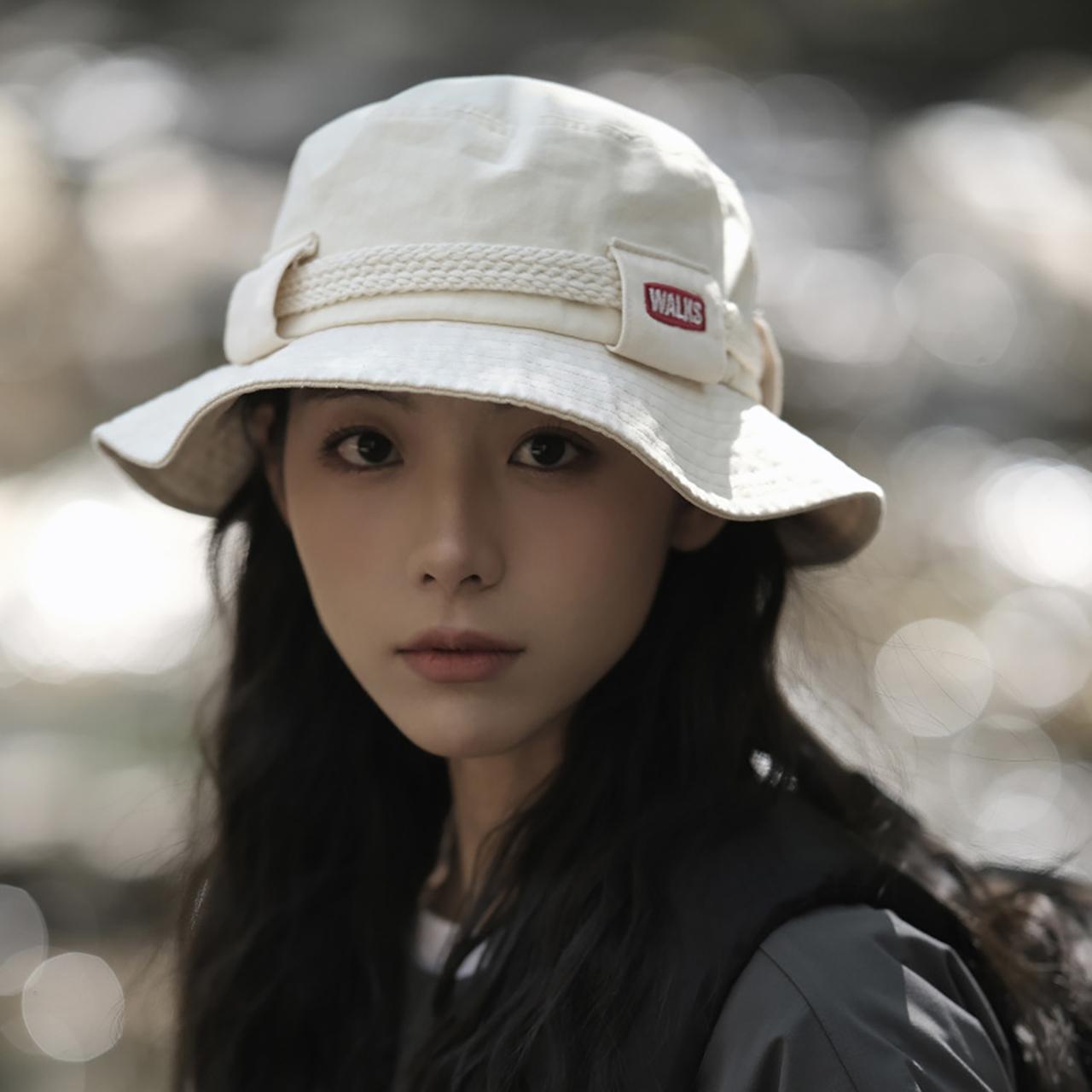 

Women Summer Bucket Hat Solid Color Cotton Wide Brim Fisherman Hats For Girl Lady Outdoor Riding Hiking Sunscreen Cap With Rope 55-59cm бежевый