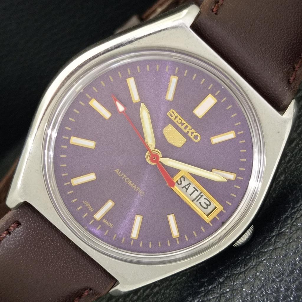 

JAPAN VINTAGE SEIKO 5 AUTOMATIC 6309A MENS PURPLE COLOR DIAL WATCH a702632-1 R209-a702632