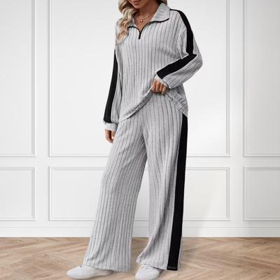 2 Pcs/Set Women Top Pants Set Half Zipper Stand Collar Long Sleeves Pure Color Sweatshirt Elastic Waist Wide Leg Sweatpants Sport Outfit