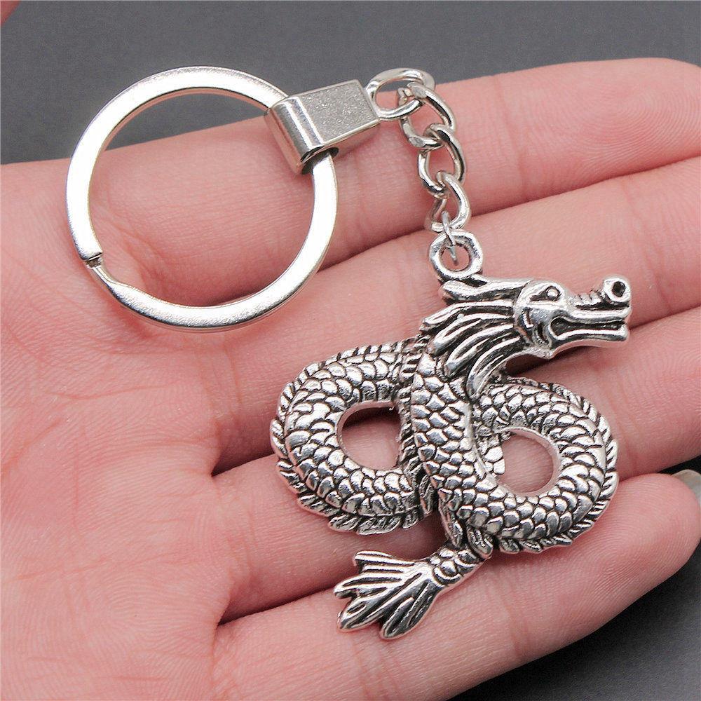 Dinosaur Animal Prehistoric Creature Pendant Antique Bronze Metal Keychain with 30mm Ring for Women High Quality
