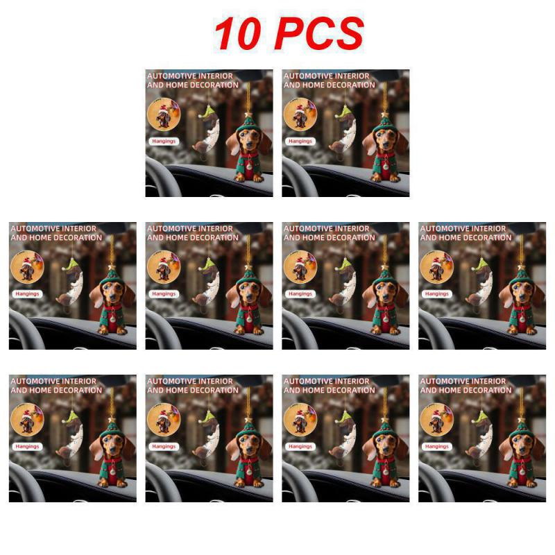 1~10PCS New Christmas 2D Fun Dachshund Dog Pendant Car Rearview Mirror Pendant Car Interior Accessories Christmas Tree Decor For