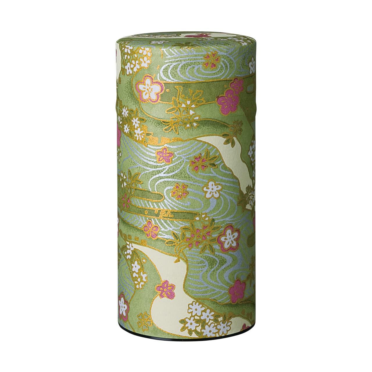 

Noguchi Kumataro Tea Garden Tea Caddy, Large Capacity 200g, with Washi Paper and Inner Lid, Shikisai Green, Made in Japan, Stylish