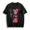 Street Trendy Pink-Haired Gun Girl Print Top Hip-Hop Style Loose Casual Unisex T-Shirt Pure Cotton T-shirt