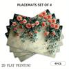 4pcs/6pcs Vintage Roses Floral Linen Placemats - Rectangular Kitchen & Dining Table Mats with Pink Peach Roses & Green Vines