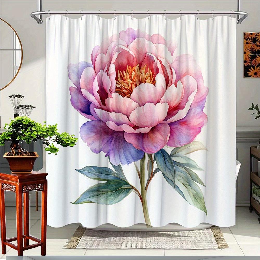 

1Pc Elegant Peony Floral Shower Curtain - Vibrant Pink & Purple Design, Polyester Fabric, Includes 12 Hooks, 70. 8X70. 8 Inches, W60H190(CM)-1 Pcs