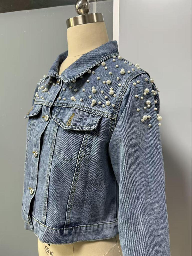 New Style Pearl Denim Jacket for Women - Spring & Autumn Fashion Short Jacket