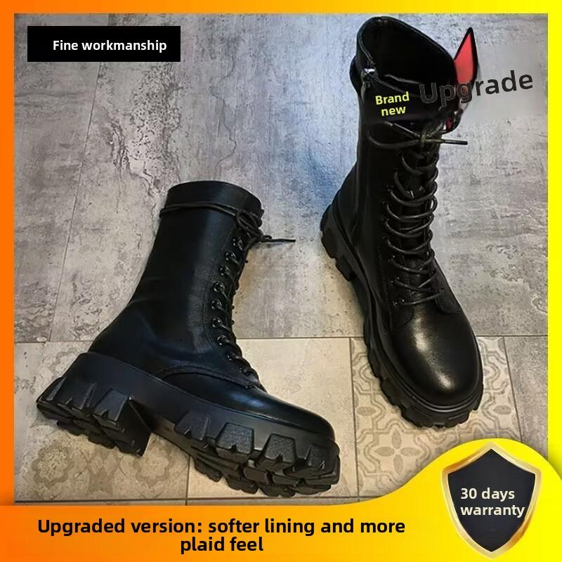 Fashion White Platform Boots for Women - Lace - Up Mid - Calf, Edgy & Versatile Biker Boots