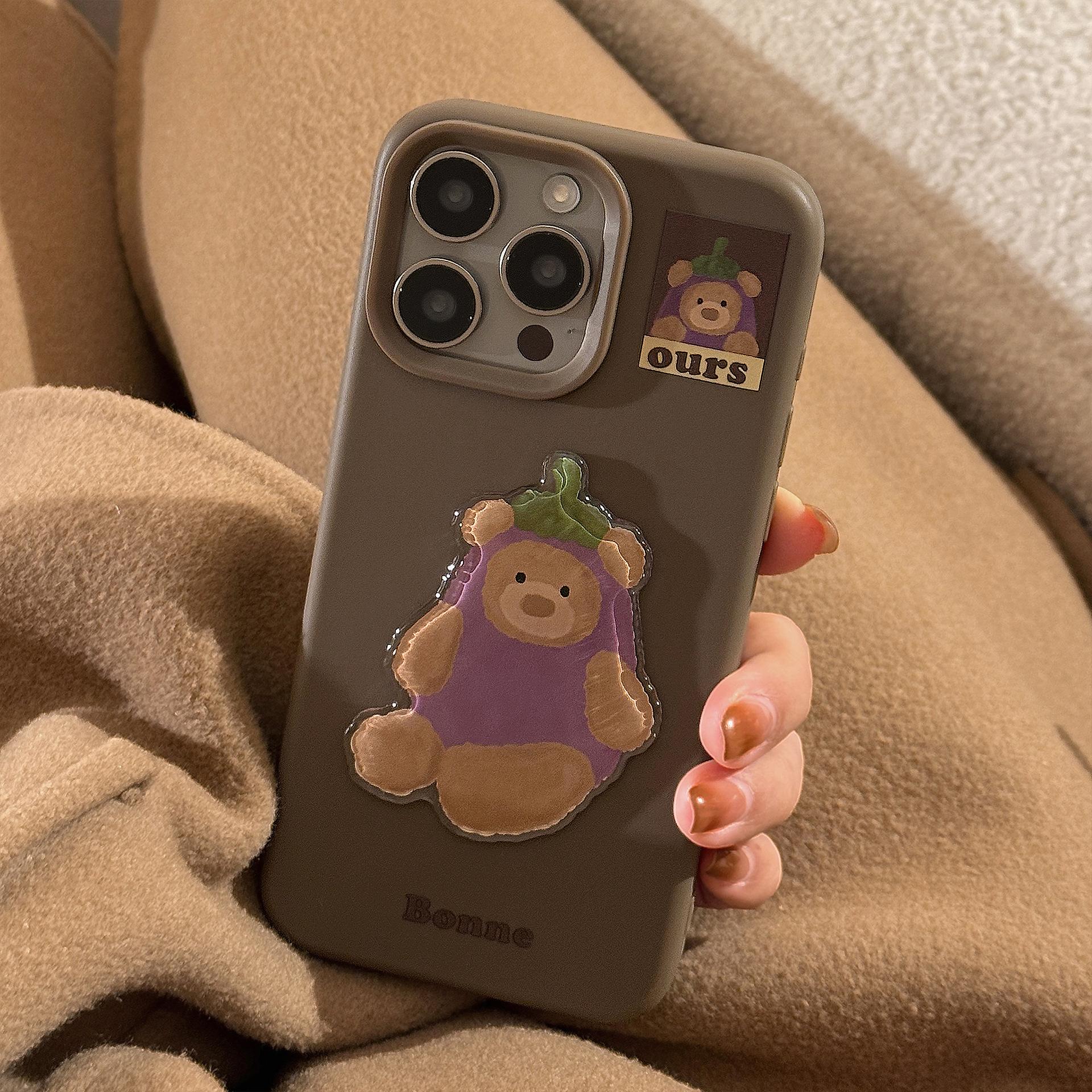 

Eggplant Bear Suitable for Iphone16 Mobile Phone Case Apple 17pro Max Mobile Phone Case 14 Retro Three Dimensional 13 12pro max(6.7)