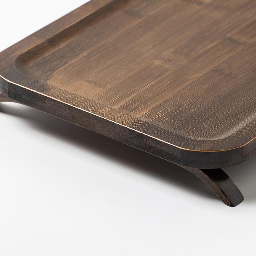 Square Bamboo Food Tray with Classic, Legs and Carrying Handle Eco-friendly Tea Tray for Item Storage