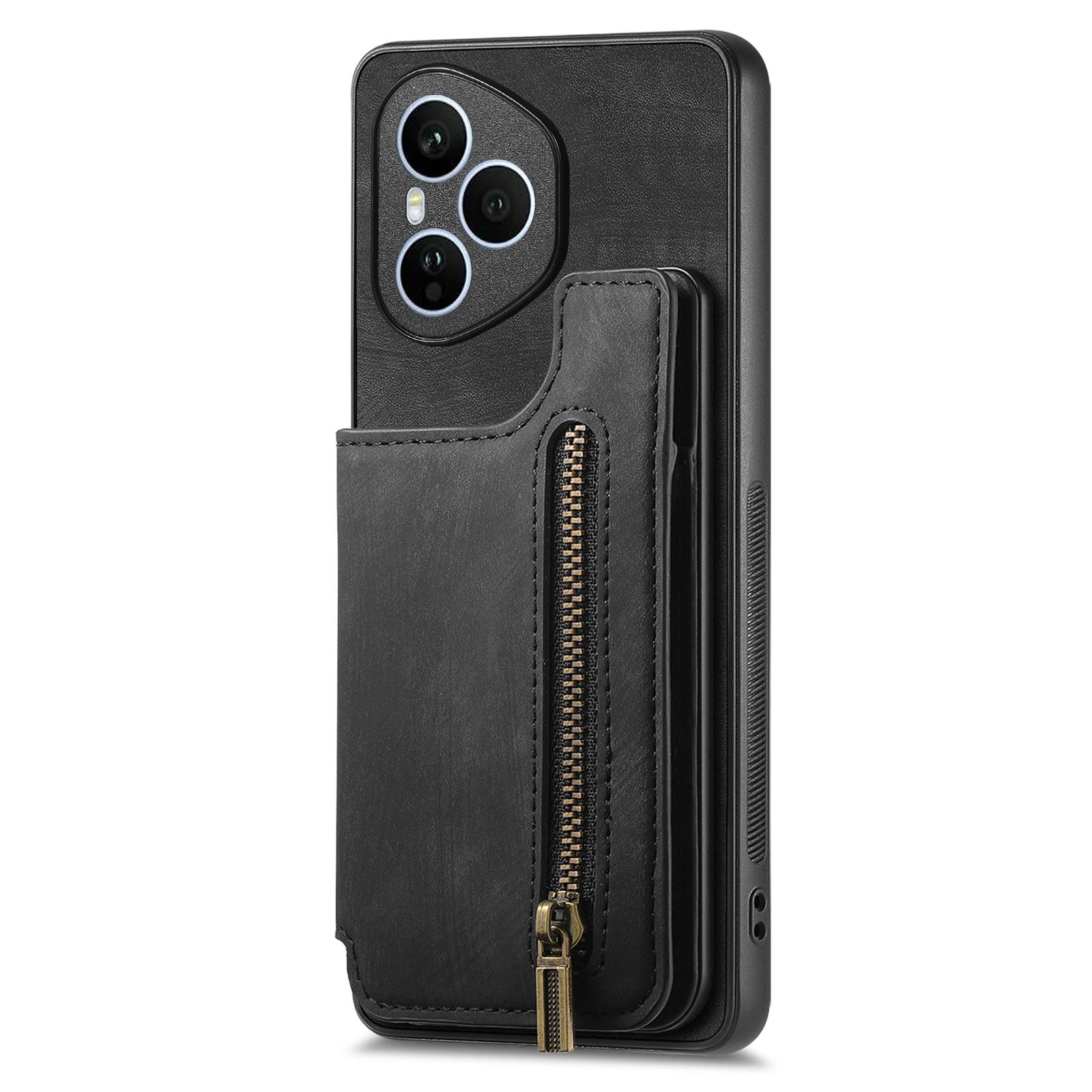 

Для Honor 400 Pro 5G (Глобальный) Чехол с молнией, держатель для карт, ретро кожа, ТПУ чехол для телефона Black