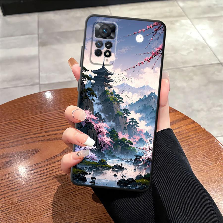 Ink Art Print Japanese Landscape Mountain Case for Xiaomi Redmi Note 13 Pro Plus 11 14 12 Pro 10S 9S 11s 12s 10 7 8 9 Funda