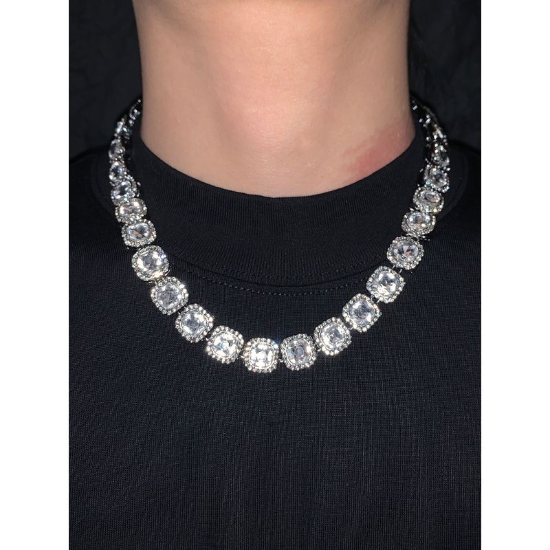 

Men s Super Shiny Necklace Niche Hip-hop European and American Rock Candy Diamond Choker High Sense American Hiphop Rap Accessories Silver 40cm