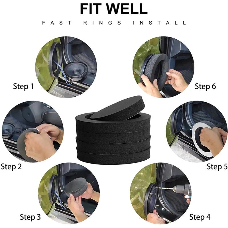 4 PCS 6.5" Sound Insulation Cotton Inch Car Universal Speaker Insulation Ring Soundproof Cotton Pad Interior Accessorry