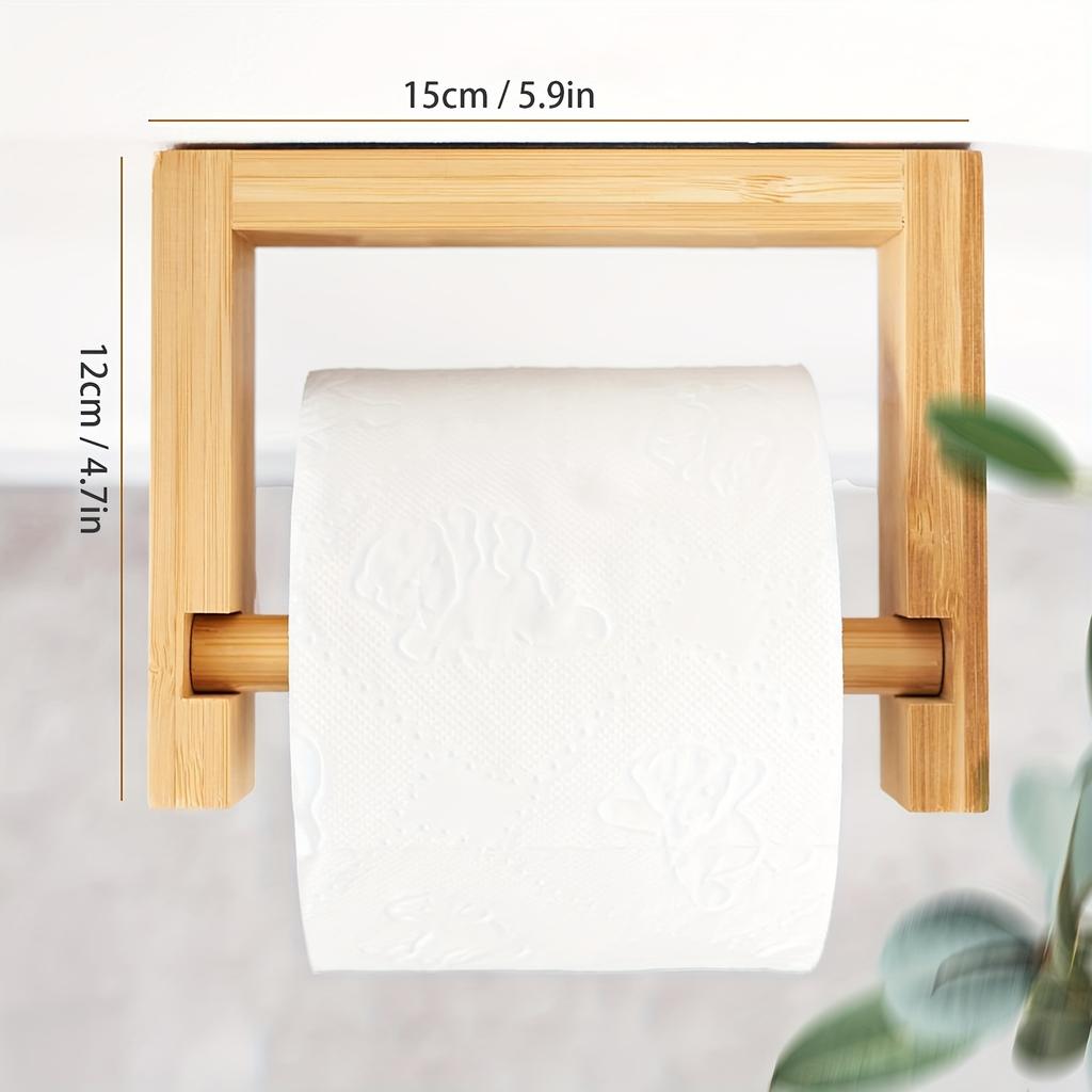 Bamboo Wall Mounted Toilet Paper Holder,Wooden Toilet Paper Holder,Adhesive Bathroom Tissue Holder,Wood Toilet Paper Roll Holder