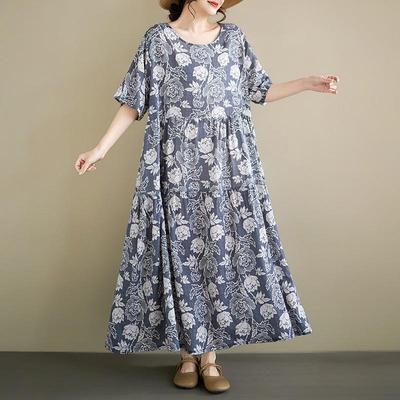 Short Sleeve Plus Size Vintage Floral New In Dresses for Women Casual Loose Long Summer Dress