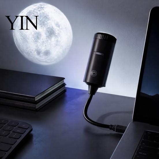 Romantic Atmosphere Light USB Projector Lamp with 2 Films, Moon & Milky Way LED Projection Bedroom Light, 360 Degrees Rotating for Car, Ceiling