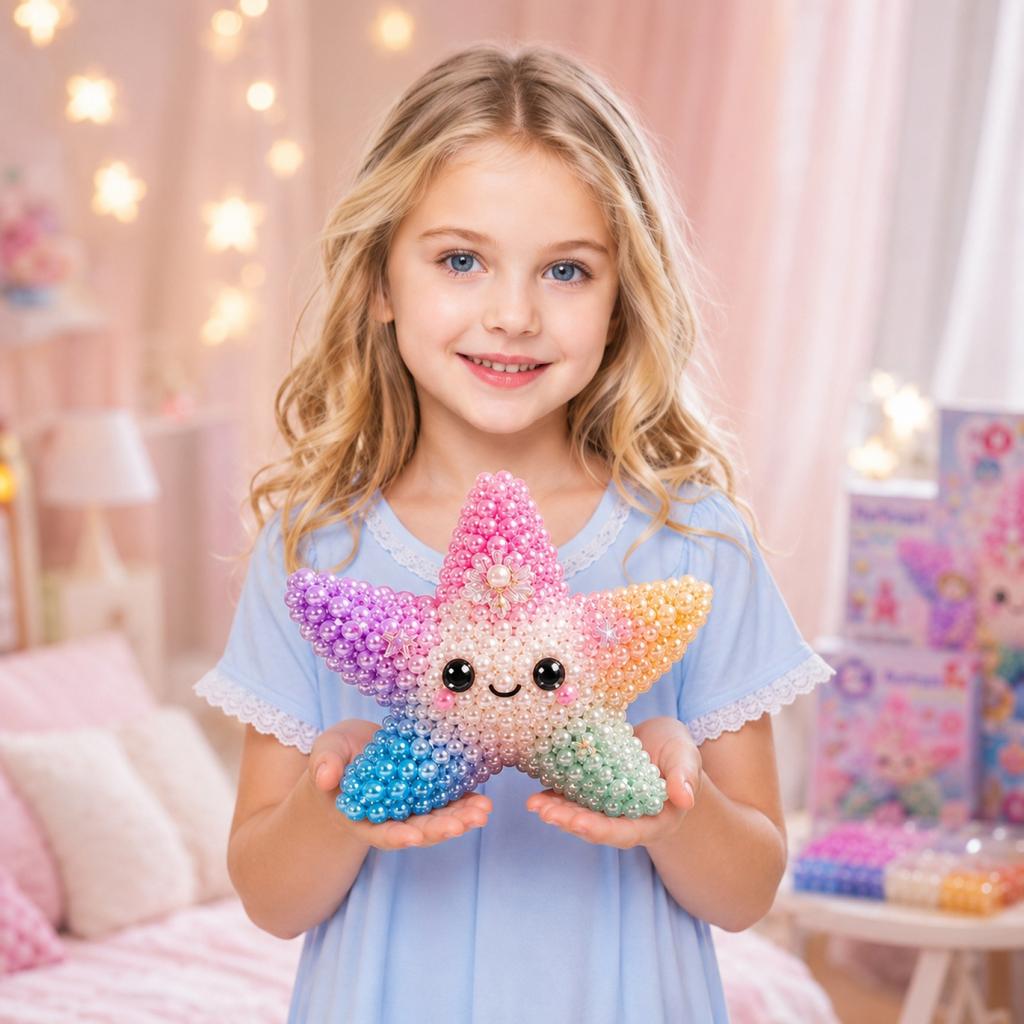 DIY Bead Art Kit Starfish Design Creative Craft Set with Assorted Beads Base Accessories and Instructions for Handmade Projects