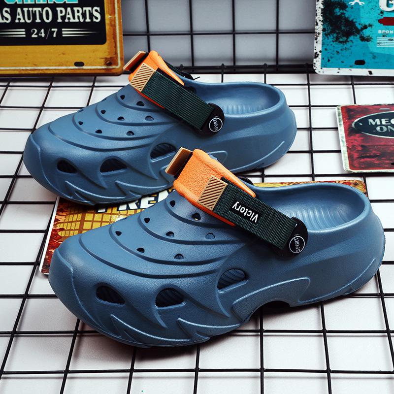 

Мужские летние дышащие сабо с закрытым носком, нескользящие, дышащие пляжные сандалии, мужские универсальные сандалии высокого класса 45 синий
