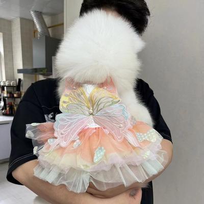 Köpek Elbisesi Kelebekler Prenses Stili Renkli Kanatlar Kabarık Tutu Elbise Canlı Renkli Dantel Kumaş Evcil Hayvan Köpek Elbisesi