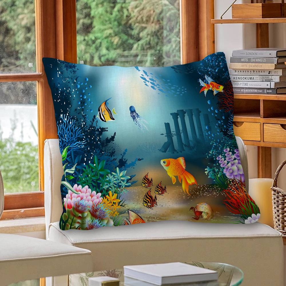 Ocean Animal Underwater World Cushion Cover Car Throw Pillow Case For Sofa Car Christmas Gift 40X40Cm 45X45Cm