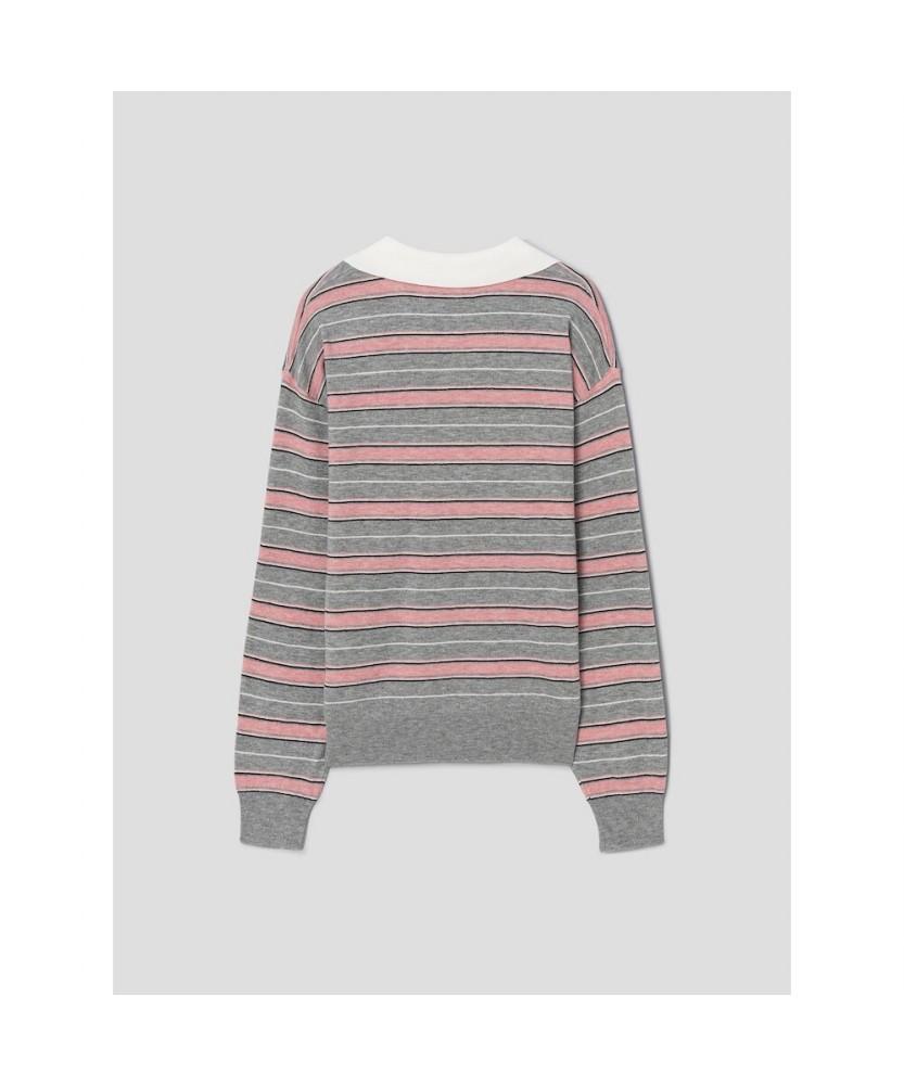 8SECONDS Collared Neck Striped Pullover Light Pink