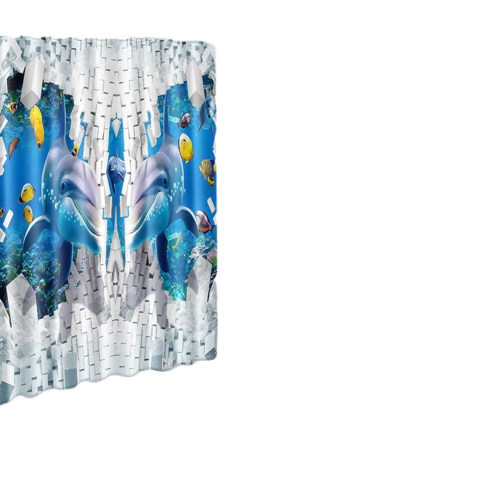 Fashion Sea World Dolphin Shower Curtain Set Bathroom Non-Slip Bath Mat Toilet Lid Cover Polyester Waterproof