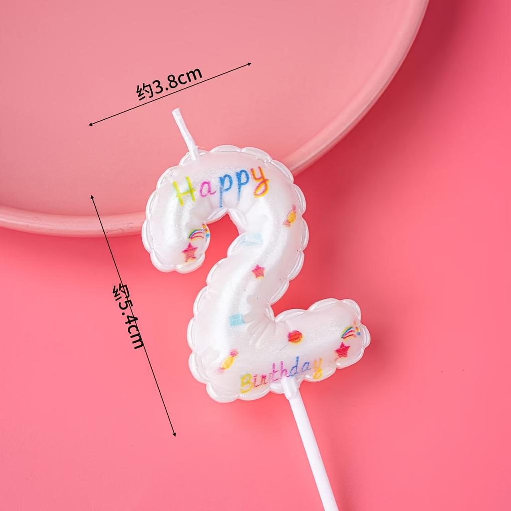 1pc White Number 0-9 Candle Balloon-Shaped Birthday Party Cake Decoration Children Adult Birthday Party Decor Festival Supplies