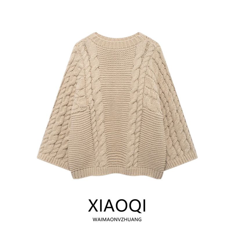 Fashion Wind 2024 New Fall Women's Clothing Stylish Loose All-Matching Slimming Cable-Knit Pullover Large Sleeves Sweater