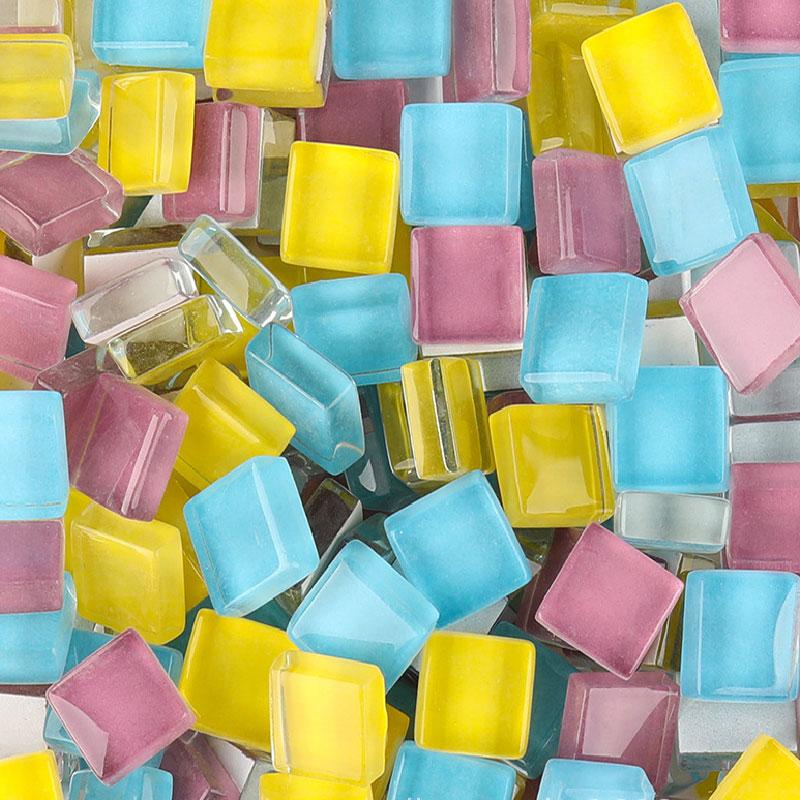 100g gemischte Mosaiksteine Sortierte Farbe Quadratisch Glitzer Glas Mosaikfliesen für DIY Bastelbedarf blau lila grün arte