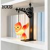 Owl Phoenix Fox Figurine Magical Bookshelf Lamp with And Stag Figures, Vintage Iron Stand Desktop Decorative Ornament Light, Warm Light for