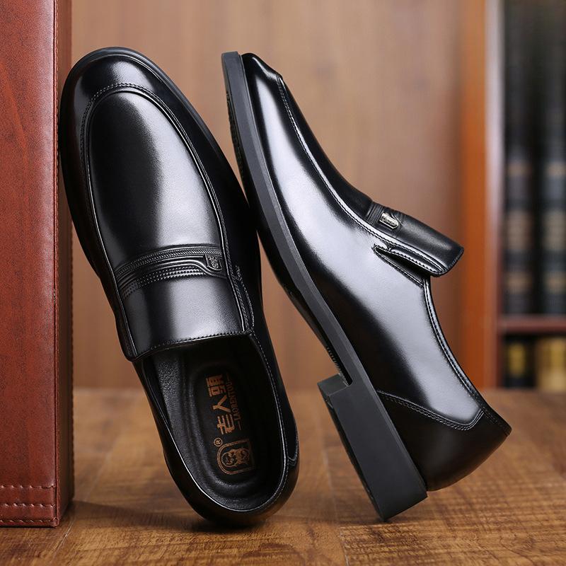 Old Man's Head Men's Cowhide Formal Shoes Business Casual Shoes Young Men's Wedding Shoes Trendy British Style with An Increase In Height