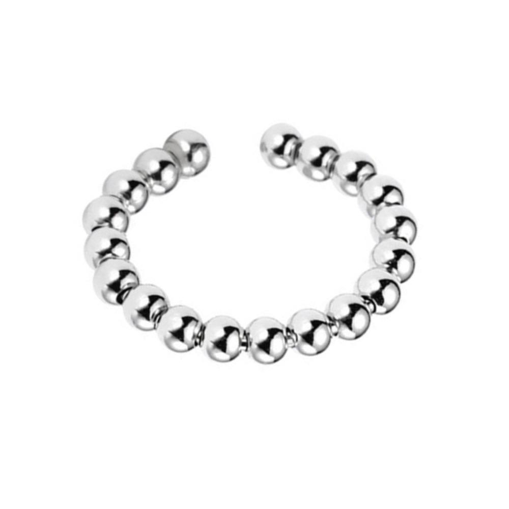 Fashion Silver Finger Ring Handmade Round Bead Decor Geometric Ring Open Adjustable Size Beads Ring Women Girls
