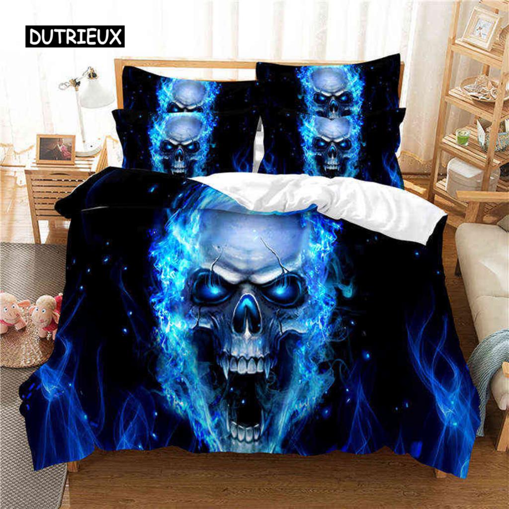 Skalle Dynetrekksett Twin Size Mikrofiber Oransje Ildskalle Sengetøy Barn Gutter 3D Skalle Design Mykt Komfortabelt Dundyne Trekk