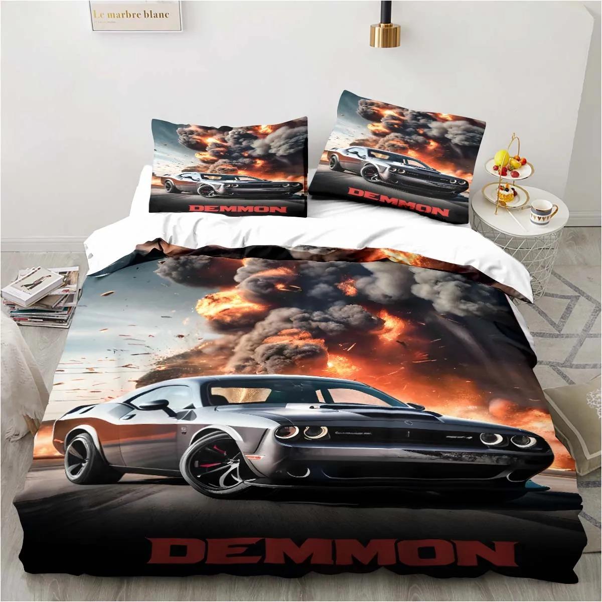 

Ретро Dodge Srt Hellcat Гоночна ковдра Комплекти постільної білизни Комплект для двоспального ліжка Наволочка для ковдри Дитяча кімната Подушка для ліжка Покривало AU Queen(210*210cm)3pcs