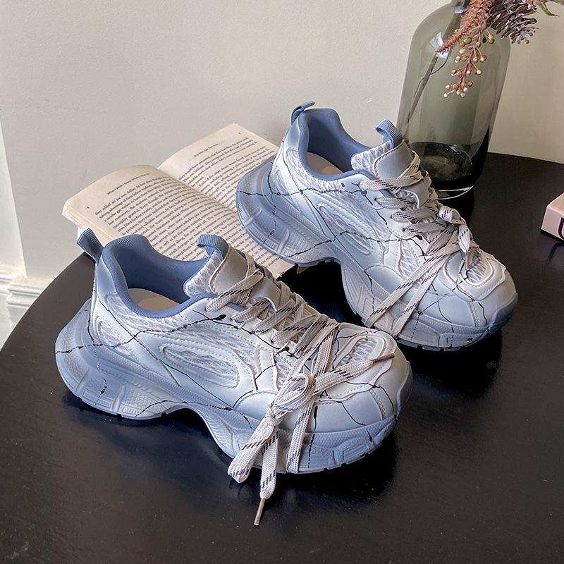 

2025 autumn new dad shoes women s platform heightening casual sports shoes versatile breathable mesh running shoes tide 35 синій