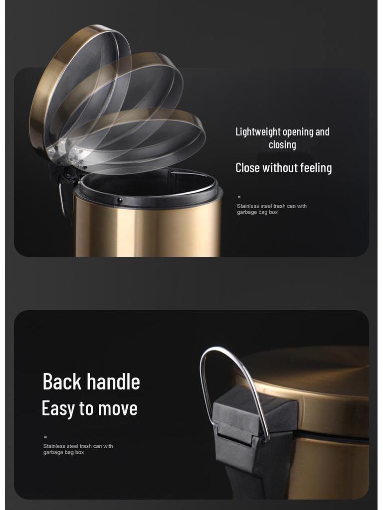 5L Champagne Gold Pedal Trash Can with Lid for Kitchen Use