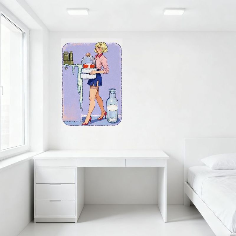 Sexy Retro Blonde Woman In Pink Shirt Dark Blue Skirt High Heels Vintage Surreal Art Tin Sign for Bar Home Decor, 8x12 Inch Meta