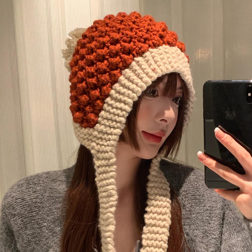 Handmade Baotou Hat for Women In Autumn and Winter Warm Knitted Hat Wool Hat Fashionable Face Protecting Ears Lei Feng Hat Trendy