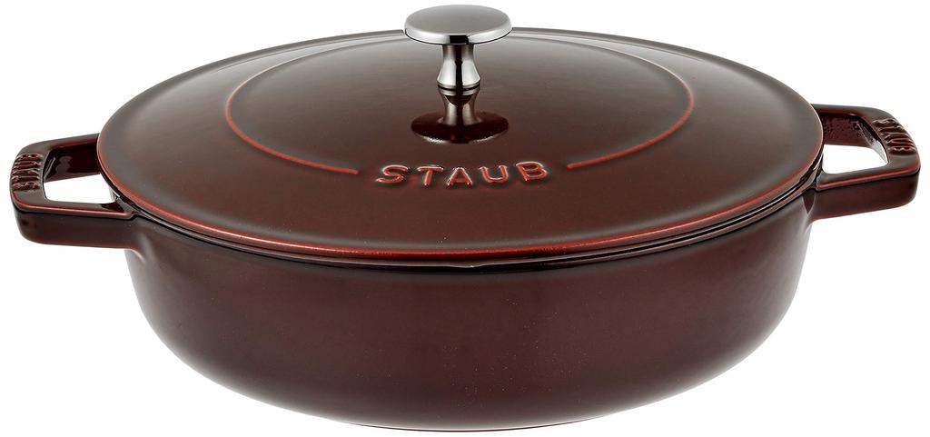 Staub Saute Pan Grenadine Red Two Hand Cast Enamel Pot Shallow Sukiyaki Compatible with IH Japanese Blaiser "Blazer 24cm" [Authorized Product]