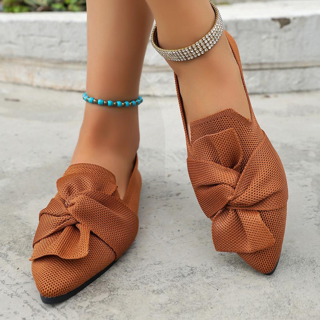 Fashion 2025 Spring and Autumn Pointed Head Flat Single Shoes 2025 New Large Size Knitted Slip Breathable Solid Color Shoes Casual Flats