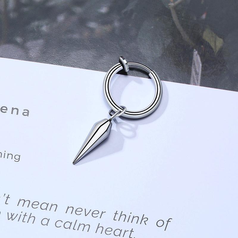 Small Tree Single Spike Onch Earings for Men Huggie Hinged Stainless Steel Male Jewelry