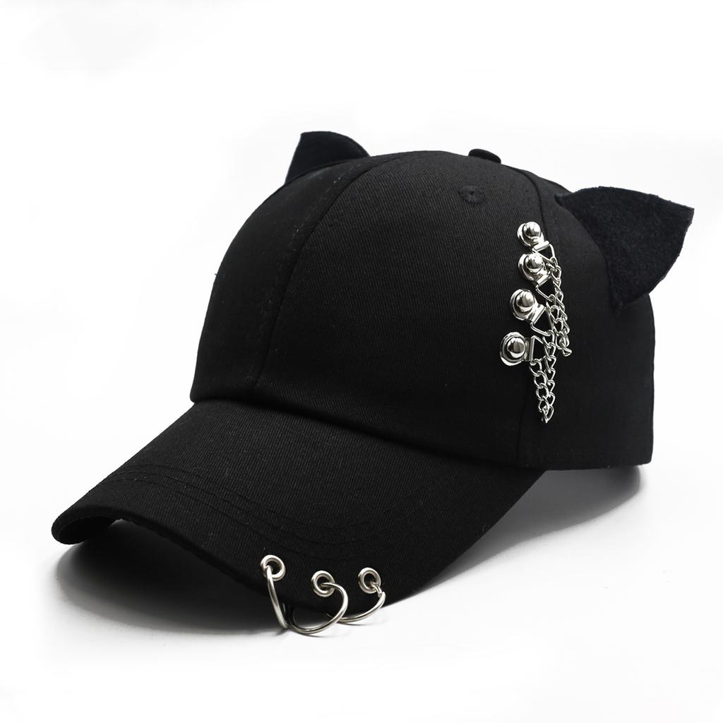 New Parent-child Metal Decorative Baseball Cap Personalized Ears Iron Ring Cap Female Street Couple Hip-hop Hat