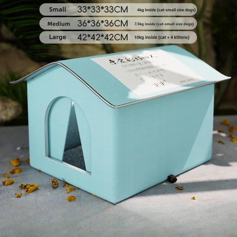 

Waterproof Stray Cat Nest Winter Warm Large Space Enclosed Cat Nest Tent Cold Resistant Soft Comfortable Pet Products Supplies 33X33x33cm синий