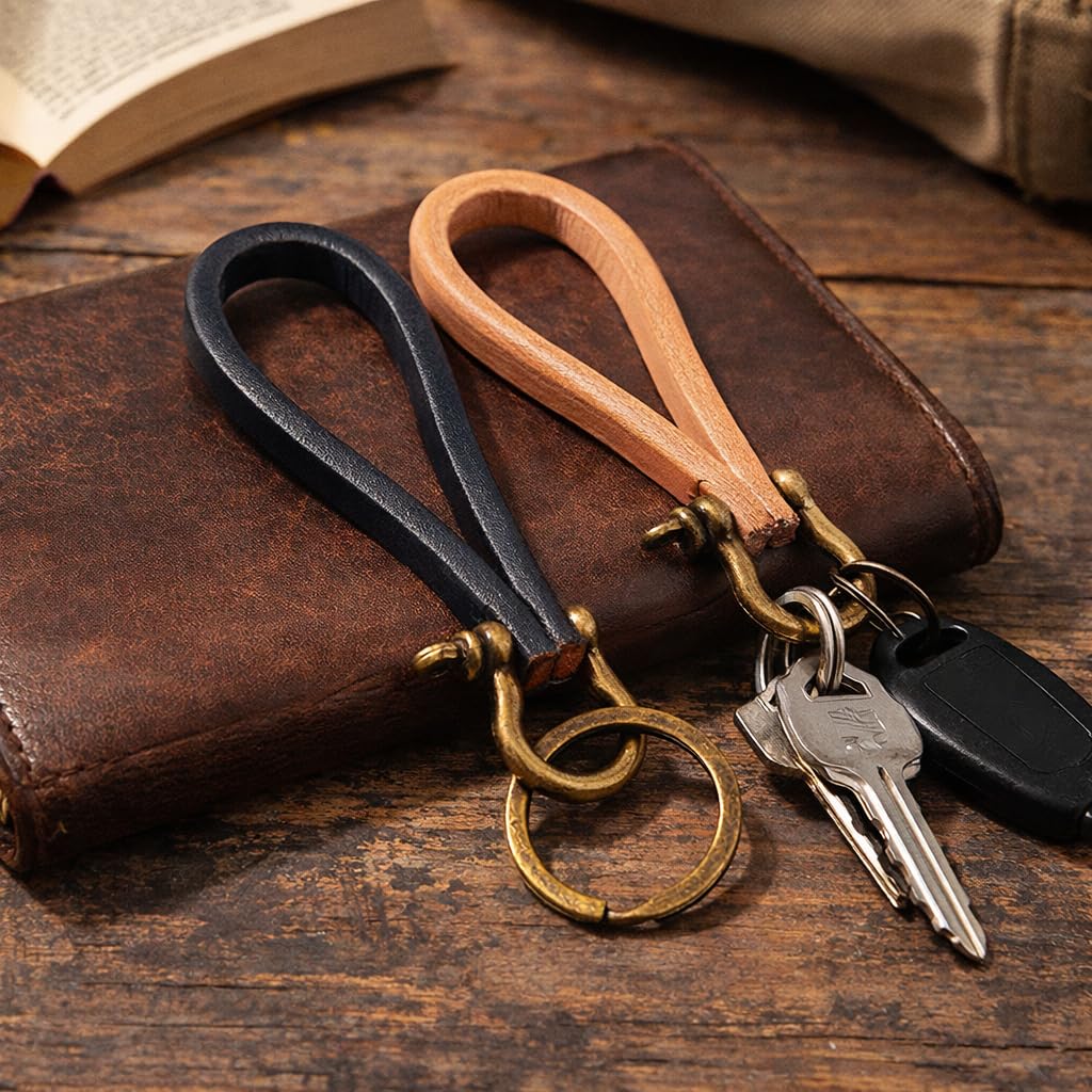 Keychain for Men and Genuine Vintage Horseshoe Key Car Key Portable [Rockyu] Women, Leather, Cowhide, Brass-Look, Shape, Simple, Handmade, Holder,