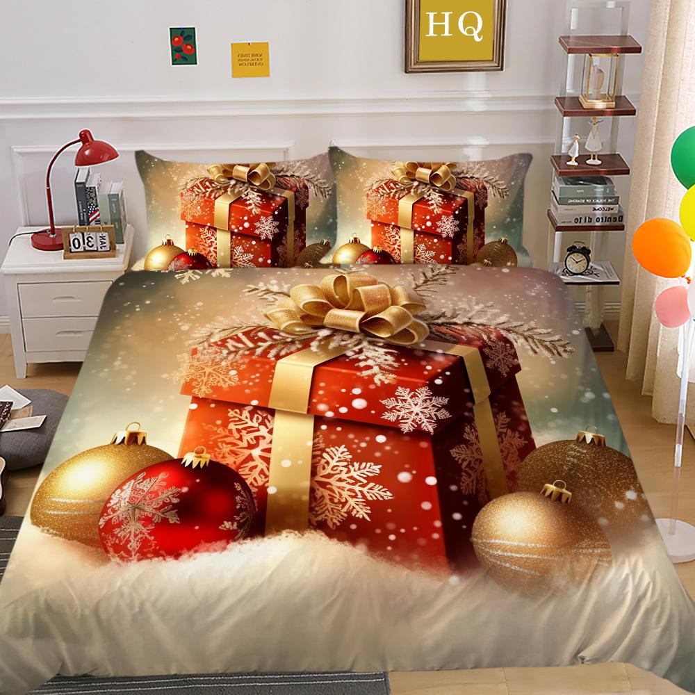 Christmas Digital Printing 3D Printing Polyester Pillowcase Quilt Cover Two or Three-piece Set Is Available